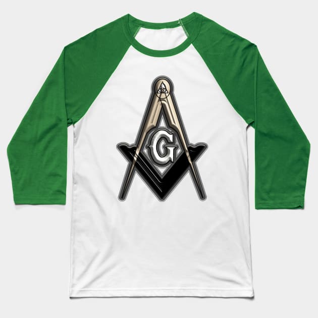 Freemason Compass Metal White Sharp Baseball T-Shirt by IBMClothing